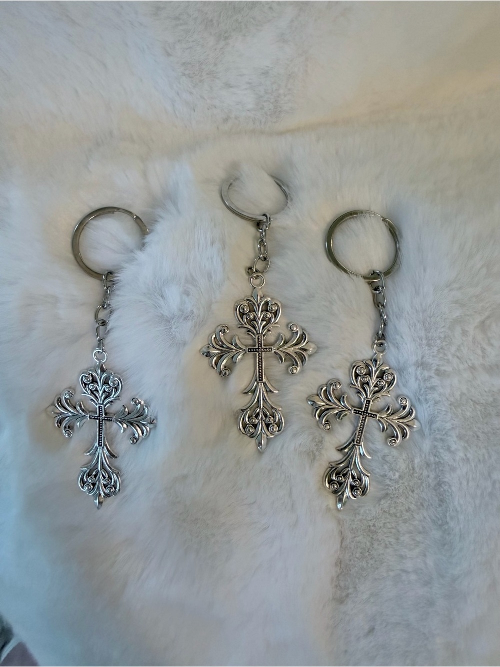 Silver Ornate Cross Keychain - Decorative Religious Charm